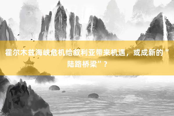 霍尔木兹海峡危机给叙利亚带来机遇，或成新的“陆路桥梁”？